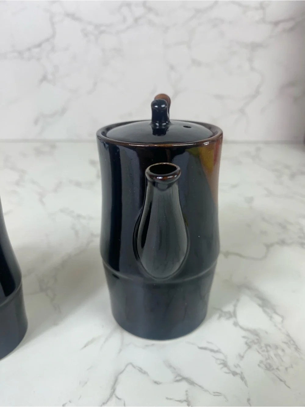 Vintage Japanese 70s Soy Sauce Pitcher and Salt and Pepper Shaker brown Glaze